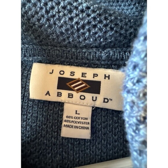 Joseph Abboud Blue Fisherman's Cowl Neck Sweater L Mens Elbow Patches - Picture 2 of 10